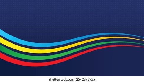 Dark blue background with colorful wave flow gradient element for sport football basketball volleyball rugby golf world europe asia tournament