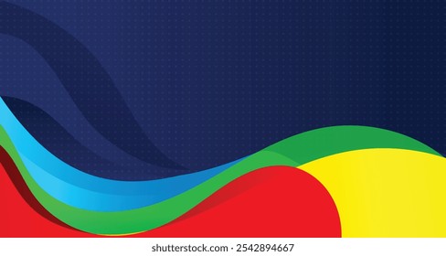 Dark blue background with colorful wave flow gradient element for sport football basketball volleyball rugby golf world europe asia tournament