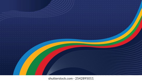 Dark blue background with colorful wave flow gradient element for sport football basketball volleyball rugby golf world europe asia tournament
