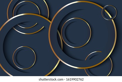 Dark blue background with a combination of light gold circular lines. Luxury premium concept vector design for use element cover, banner, wallpaper, business. eps10