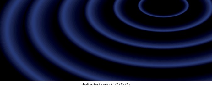 Dark blue background with concentric circles. The background features a smooth, gradient texture in blue and black tones. Circular pattern background. Blue background vector.