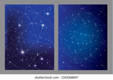 Dark blue background with constellations and polygons