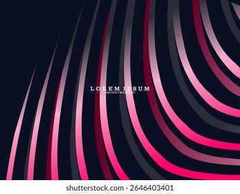 Un fondo azul oscuro con bandas curvas que varían en tonos de rosa, magenta y gris, crea una composición moderna y dinámica adecuada para fondos digitales o diseños futuristas.