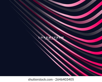 A dark blue background with curved bands varying in shades of pink, magenta and gray, creates a modern and dynamic composition suitable for digital backgrounds or futuristic designs.