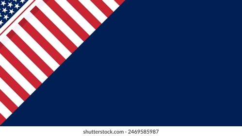 diseño de fondo azul oscuro para Anuncio, póster, flayer, Web con rayas rojas y blancas y patrón de estrella de Vector, para evento de vacaciones americano