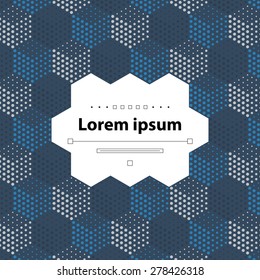 Dark blue background with dots and cubes pattern