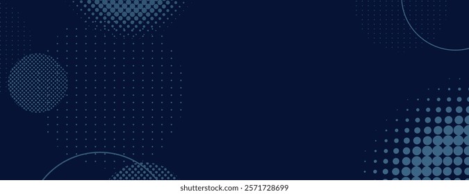 Dark blue background with dotted patterns. The background features a modern style with blue circles and a smooth texture. Circle pattern background vector. Blue background.