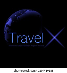 Dark blue background with Earth globe and sample text