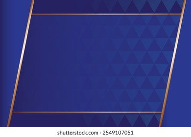 Fondo azul oscuro con elegante marco de oro, triángulos y espacio vacío para el texto. Un diseño elegante y moderno, perfecto para Anuncios, diseños de Web, presentaciones y fondos ricos, Ilustración vectorial