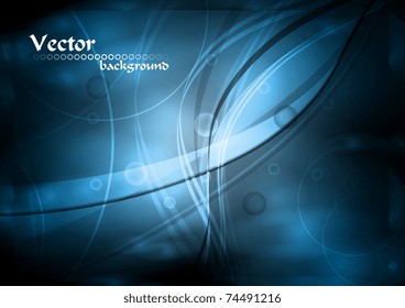 Fondo azul oscuro con elegantes olas. Eps 10