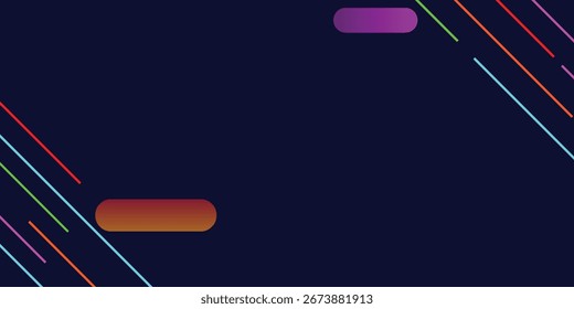 Un fondo azul oscuro presenta líneas coloridas y rectángulos redondeados en un diseño moderno y abstracto.