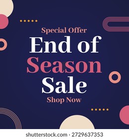 El fondo azul oscuro presenta un diseño promocional con el texto: "Oferta especial Venta de fin de temporada Compra ahora".