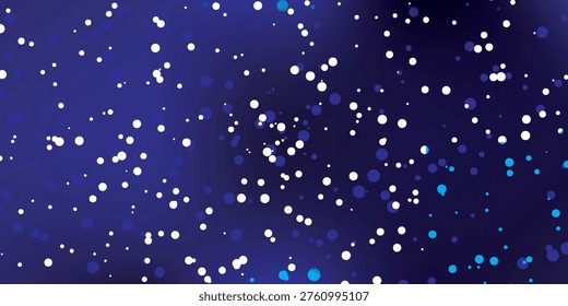 A dark blue background filled with numerous white and blue glowing particles and bokeh effects, creating a sense of depth and wonder.