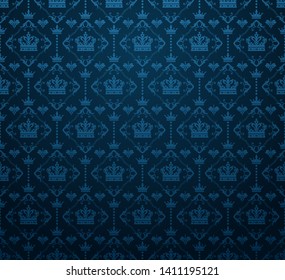 Dark blue background with floral pattern in Royal style for your design, vector illustration