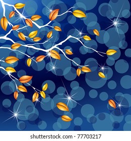 Dark blue background with foliage. Includes Transparencies (EPS10); jpg version also available