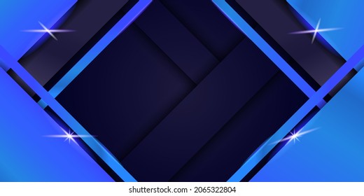 Dark blue background futuristic dark metallic abstract geometric shapes with glowing light, 3D rendering vector illustration