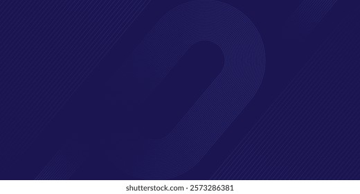 Dark blue background. Geometric round lines and stripes design. Modern shiny blue gradient lines