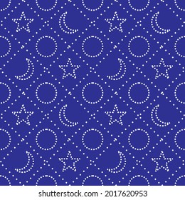 estrella geométrica de fondo azul oscuro y patrón de luna sin soldadura, bueno para papel de pared