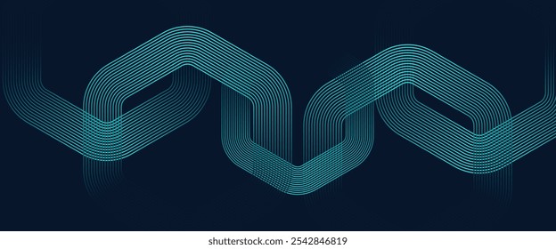 Fondo azul oscuro con líneas geométricas brillantes. Modelo azul brillante moderno de las líneas cuadradas redondeadas. Concepto de tecnología futurista. Ilustración vectorial