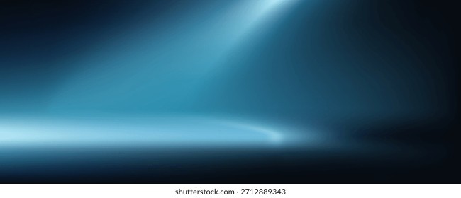 Dunkelblauer Hintergrund leuchtend hellblauer Strahl Scheinwerfer Bühne Studiohintergrund Produktplatzierung abstrakte Vorlage Design


