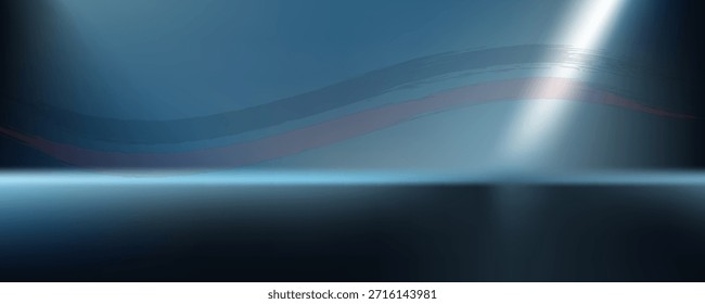 Dunkelblauer Hintergrund leuchtend hellblauer Strahl Scheinwerfer Bühne Studio Hintergrund Produktplatzierung abstrakte Vorlage Design modern, Vektor Eps10.