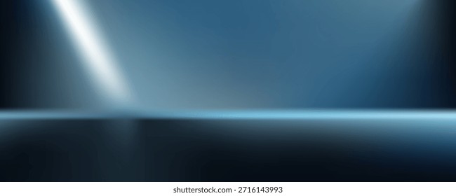 Dunkelblauer Hintergrund leuchtend hellblauer Strahl Scheinwerfer Bühne Studiohintergrund Produktplatzierung abstrakte Vorlage Design modern