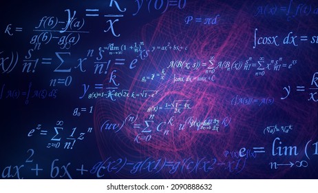 Dark Blue Background With Glowing Math Formulas And Abstract Pattern