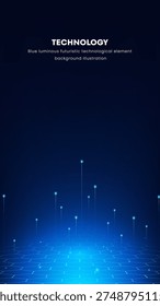 Dark blue background glows with light dots. Bright blue lights rise from the ground, creating depth. Text reads 