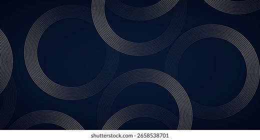 Fondo azul oscuro con círculos dorados. Fondo moderno. Ilustración vectorial. EPS 10