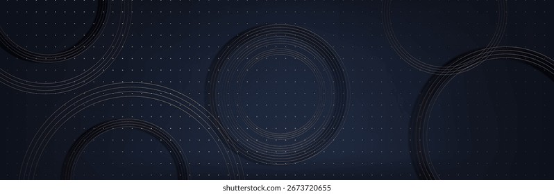 Fondo azul oscuro con círculos dorados. Fondo moderno. Ilustración vectorial. EPS 10