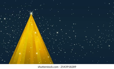 Dark blue background with golden geometric sparkling Christmas tree. Vector illustration. Minimalist new year design.