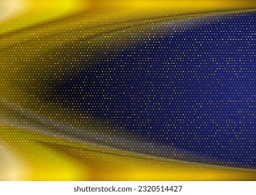 Dark blue background with golden smooth waves and particles. Abstract vector design