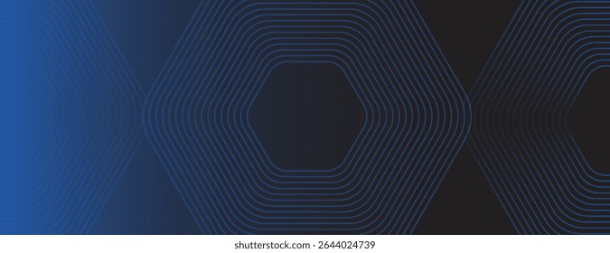 A dark blue background with a gradient effect, featuring geometric hexagonal patterns. The blue background adds a modern, sleek texture. Minimal abstract hexagon pattern vector gradient background.