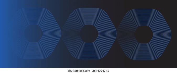 A dark blue background with a gradient effect, featuring geometric hexagonal patterns. The blue background adds a modern, sleek texture. Minimal abstract hexagon pattern vector gradient background.