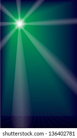dark blue background with a green shade and beams from bright lighting