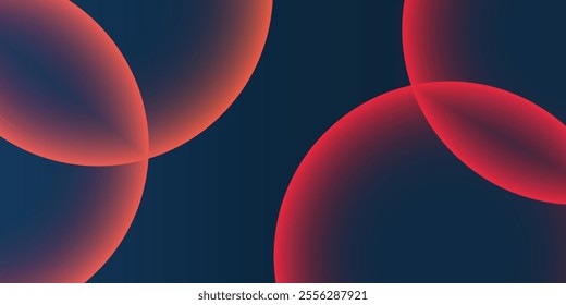 Dark Blue Background, Header or Banner Design with Large Red and Purple Overlaying Globes, Bubbles Pattern - Multi Purpose Creative Wide Scale Template for Web with Copyspace in Editable Vector Format