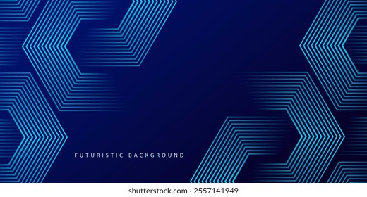 Dark blue background with hexagon geometric lines pattern. Abstract shiny hexagon lines. Futuristic technology concept