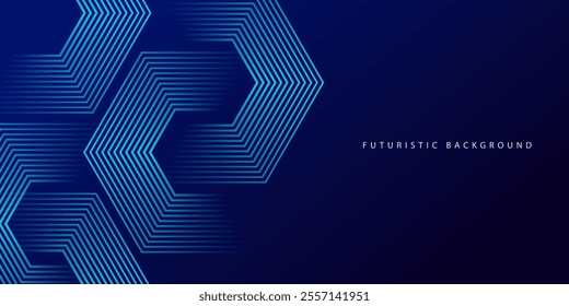 Dark blue background with hexagon geometric lines pattern. Abstract shiny hexagon lines. Futuristic technology concept
