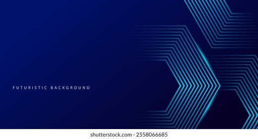 Dark blue background with hexagon geometric lines pattern. Abstract shiny hexagon lines. Futuristic technology concept