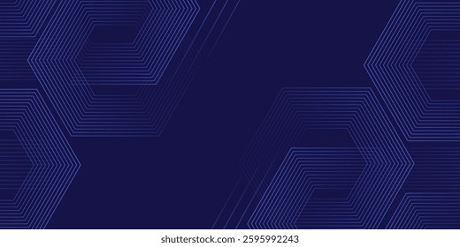 Dark blue background with hexagon geometric lines pattern. Abstract shiny hexagon lines. Futuristic technology concept