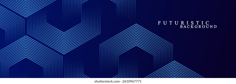 Dark blue background with hexagon geometric lines pattern. Abstract shiny hexagon lines. Futuristic technology concept