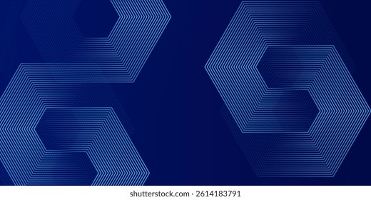 Dark blue background with hexagon geometric lines pattern. Abstract shiny hexagon lines. Futuristic technology concept