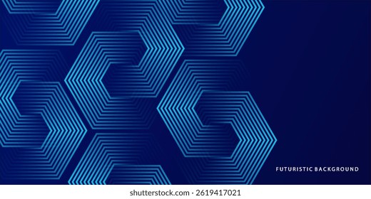 Dark blue background with hexagon geometric lines pattern. Abstract shiny hexagon lines. Futuristic technology concept