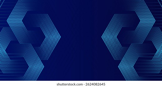 Dark blue background with hexagon geometric lines pattern. Abstract shiny hexagon lines. Futuristic technology concept