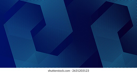 Dark blue background with hexagon geometric lines pattern. Abstract shiny hexagon lines. Futuristic technology concept