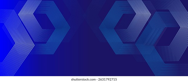 Dark blue background with hexagon geometric lines pattern. Abstract shiny hexagon lines. Futuristic technology concept