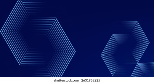 Fondo azul oscuro con patrón de líneas geométricas hexagonales. Abstractas líneas hexagonales brillantes. Concepto de tecnología futurista