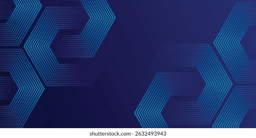 Dark blue background with hexagon geometric lines pattern. Abstract shiny hexagon lines. Futuristic technology concept