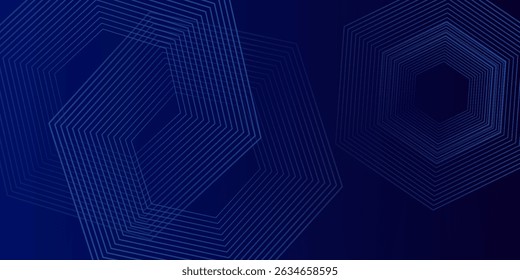 Dark blue background with hexagon geometric lines pattern. Abstract shiny hexagon lines. Futuristic technology concept