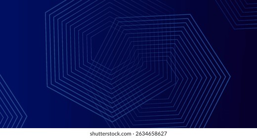 Fondo azul oscuro con patrón de líneas geométricas hexagonales. Abstractas líneas hexagonales brillantes. Concepto de tecnología futurista